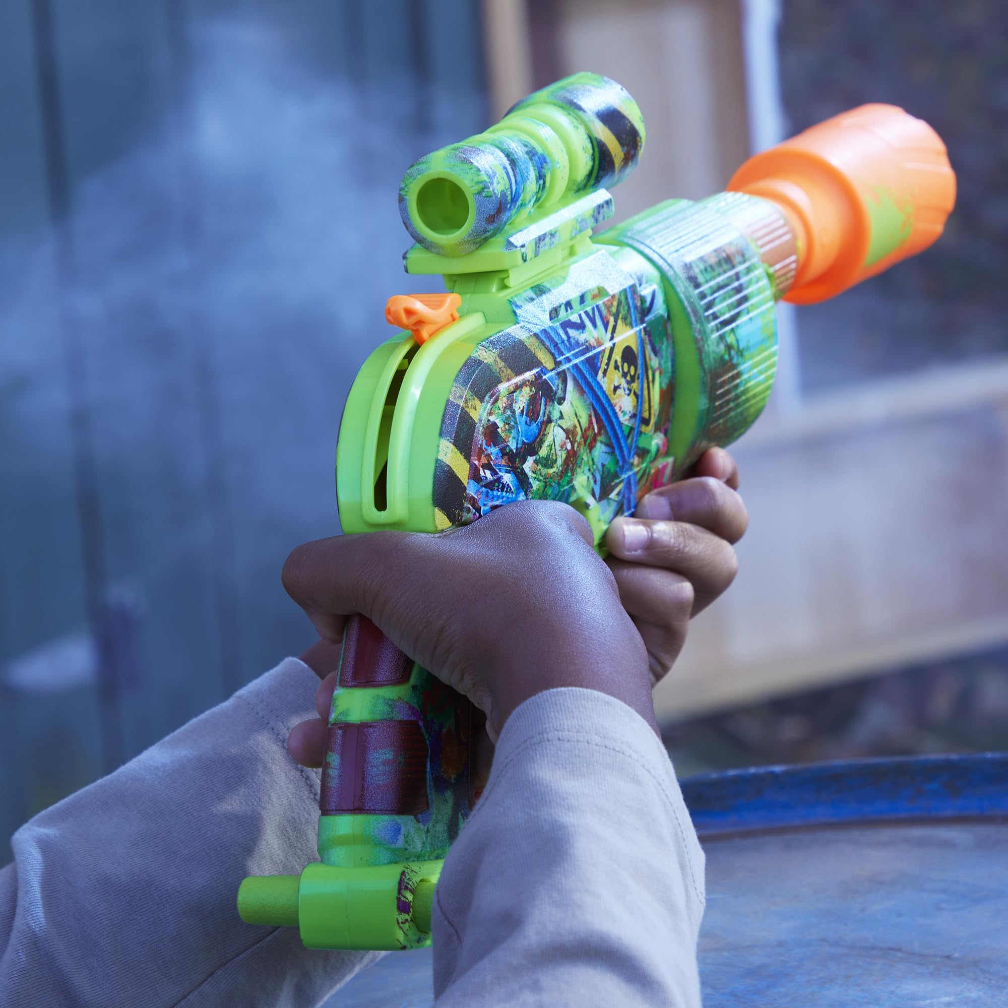 Nerf Zombie Driller graffiti designs add animated battle gear style.