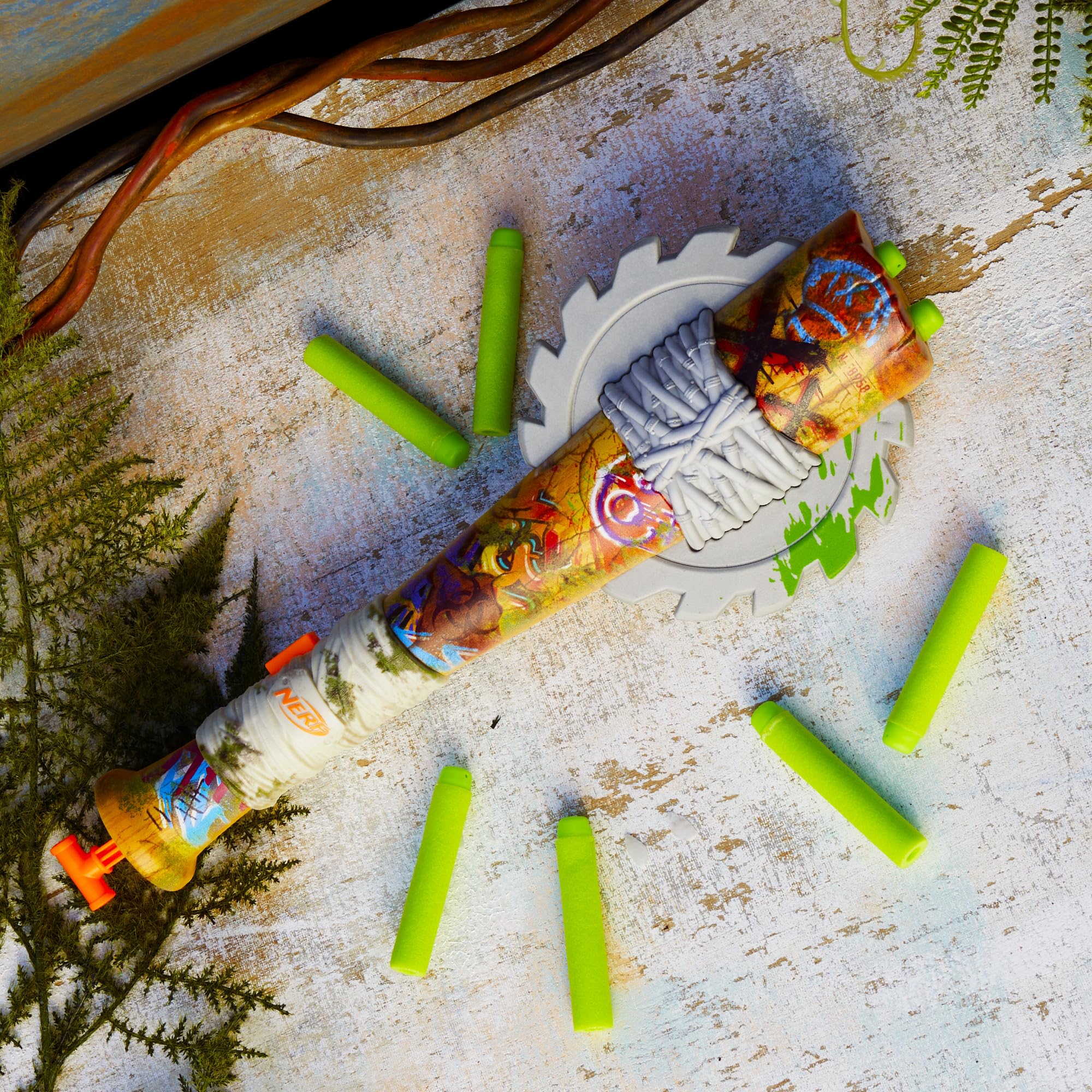 Nerf Zombie Strikeout foam blade detail evokes battle-ready gear for pretend combat.