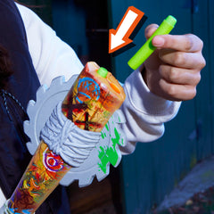 Nerf Zombie Strikeout retracting handle shown during firing for smooth operation.