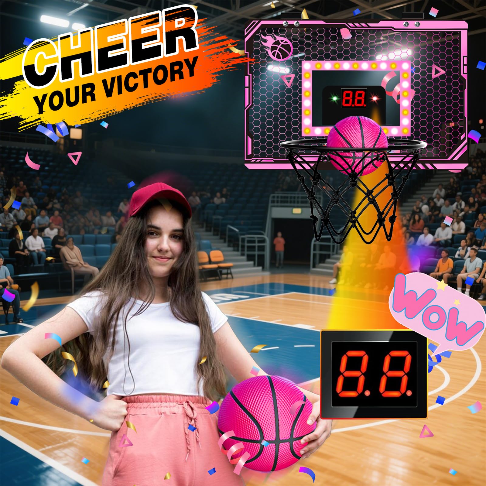 NESAPTO LED rim and scoreboard provide vivid dunk visuals during play.