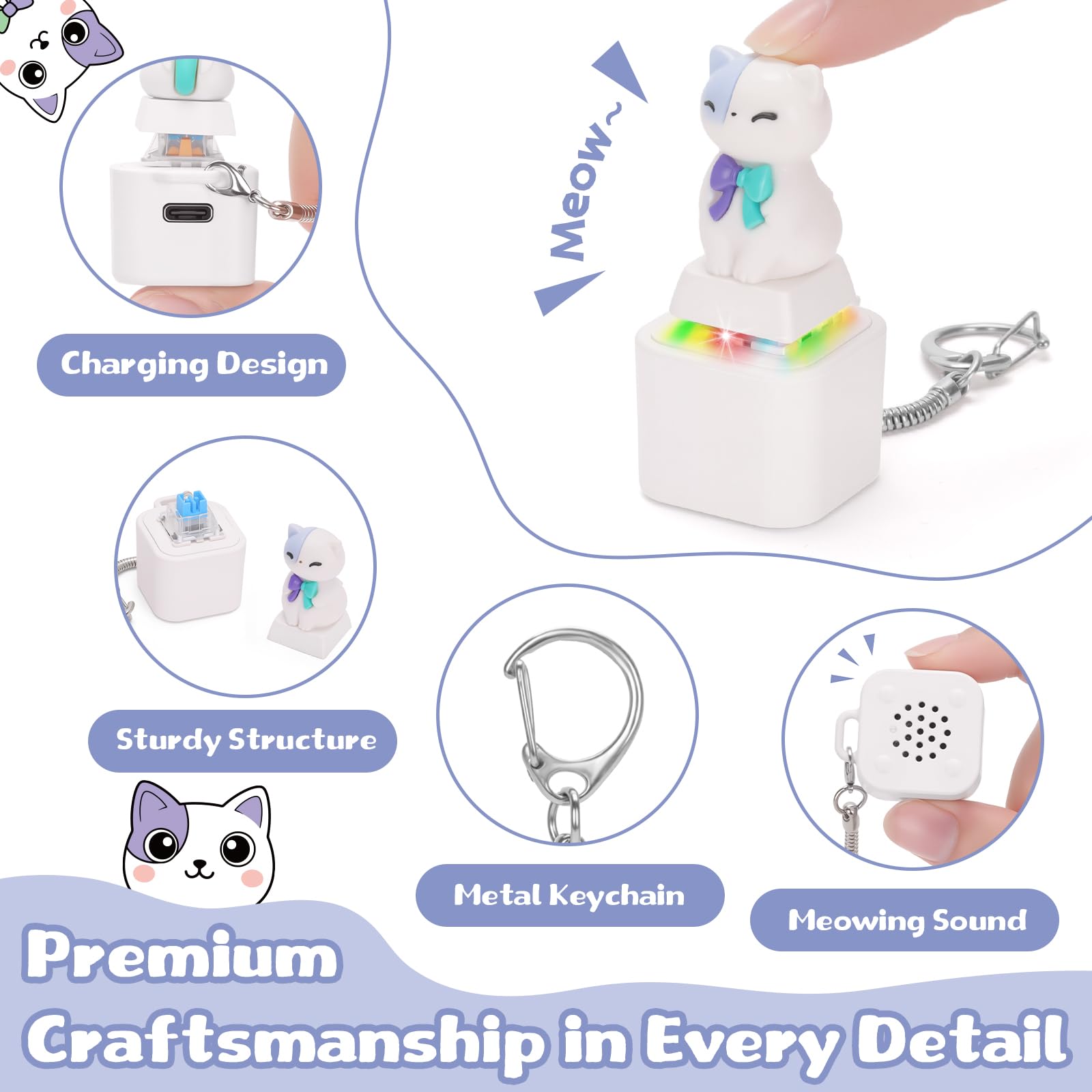 Netholid cat keyboard USB-C rechargeable for long-lasting use