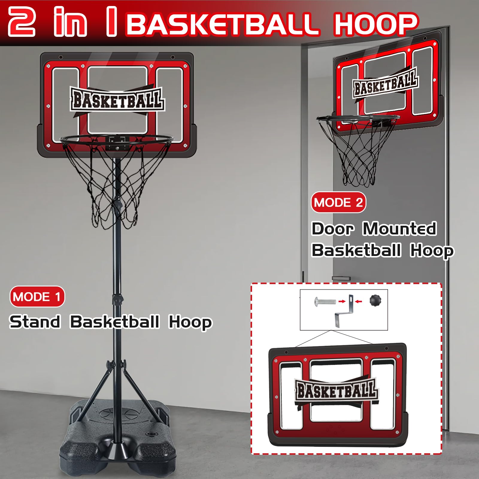 NEUBSAW adjustable-height hoop shows height range for growing players.