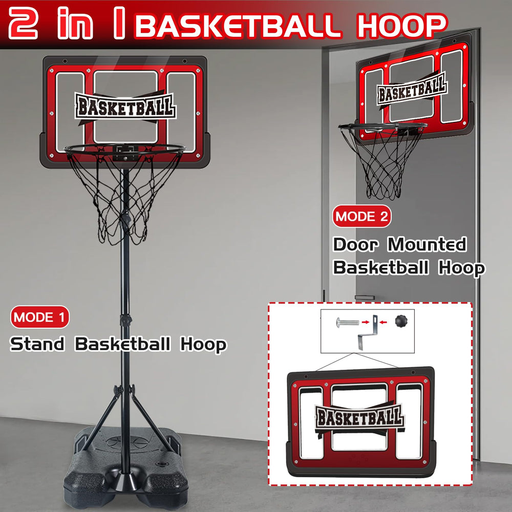 NEUBSAW adjustable-height hoop shows height range for growing players.