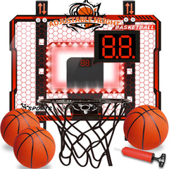 NEUBSAW basketball hoop with LED lights on a door for bright night play