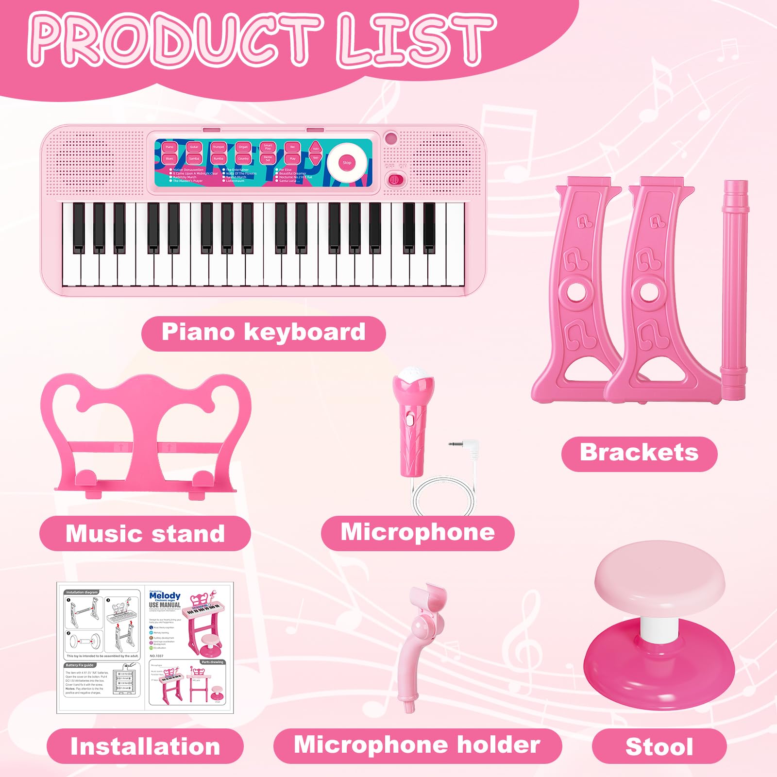 NEUBSAW pink piano toy on sturdy kid-friendly stool