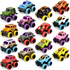 Neureyte 16-pack die-cast mini monster trucks for imaginative play and display