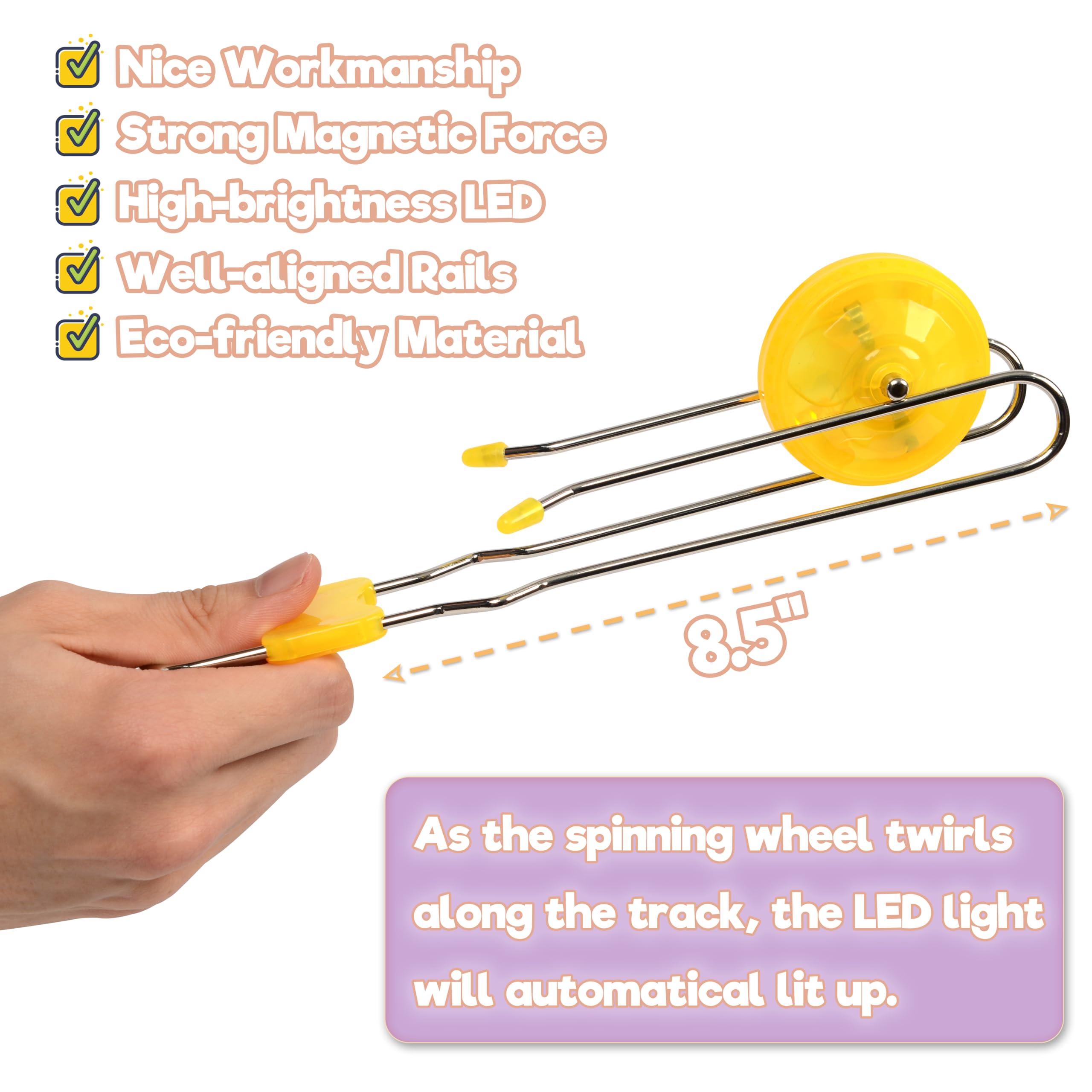 Neureyte pink light up gyro wheels on track inspires play and sensory awareness.