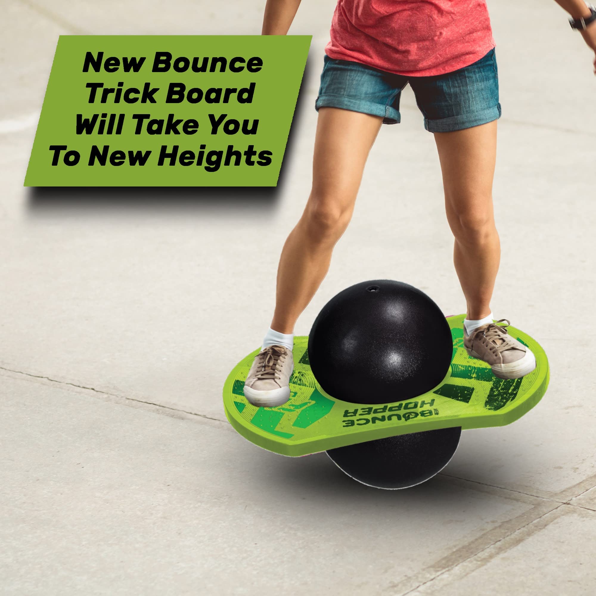 New Bounce Pogo Ball color options image shows grey, green, and pink varieties.