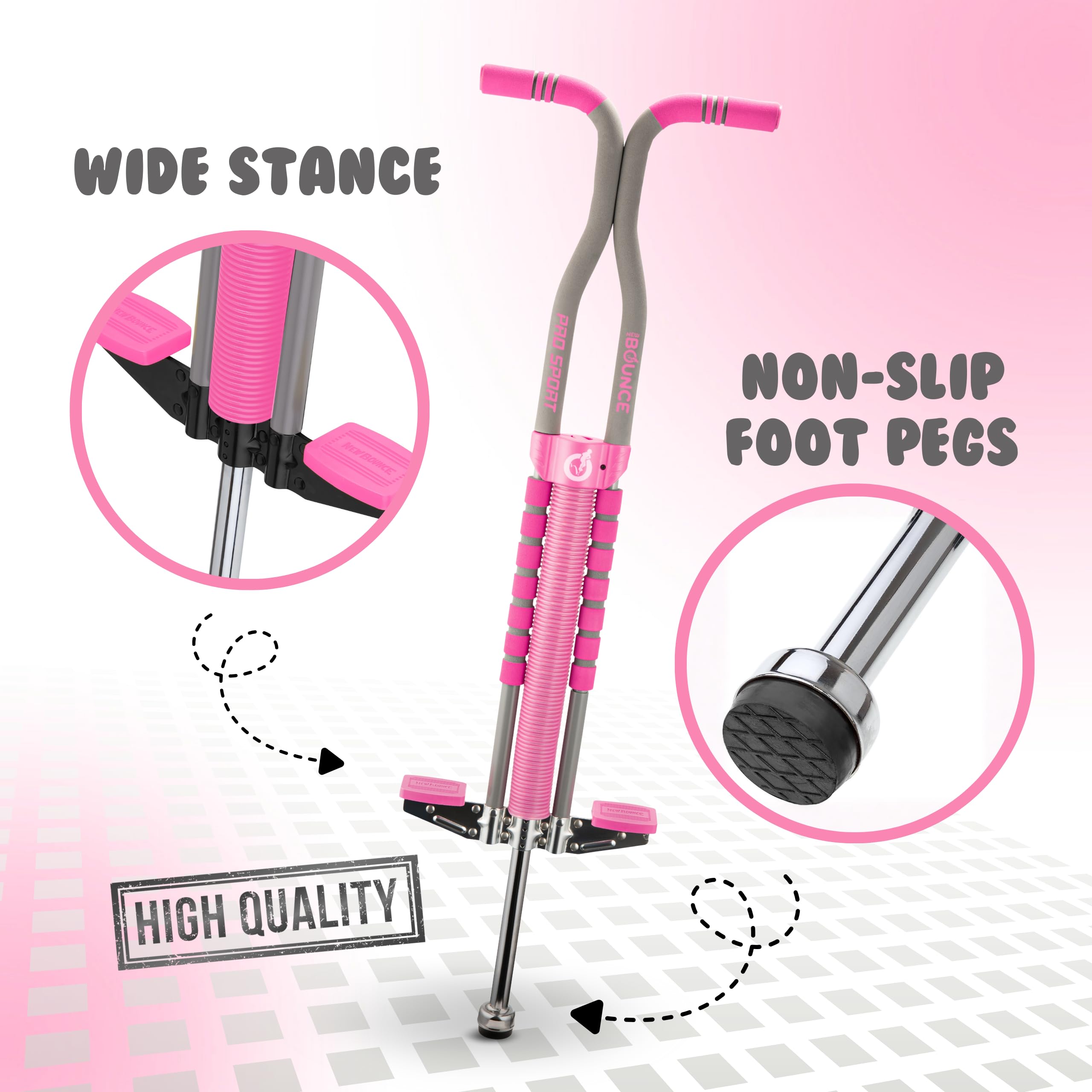 New Bounce Pogo Stick closeup emphasizes durable materials for long lasting use.