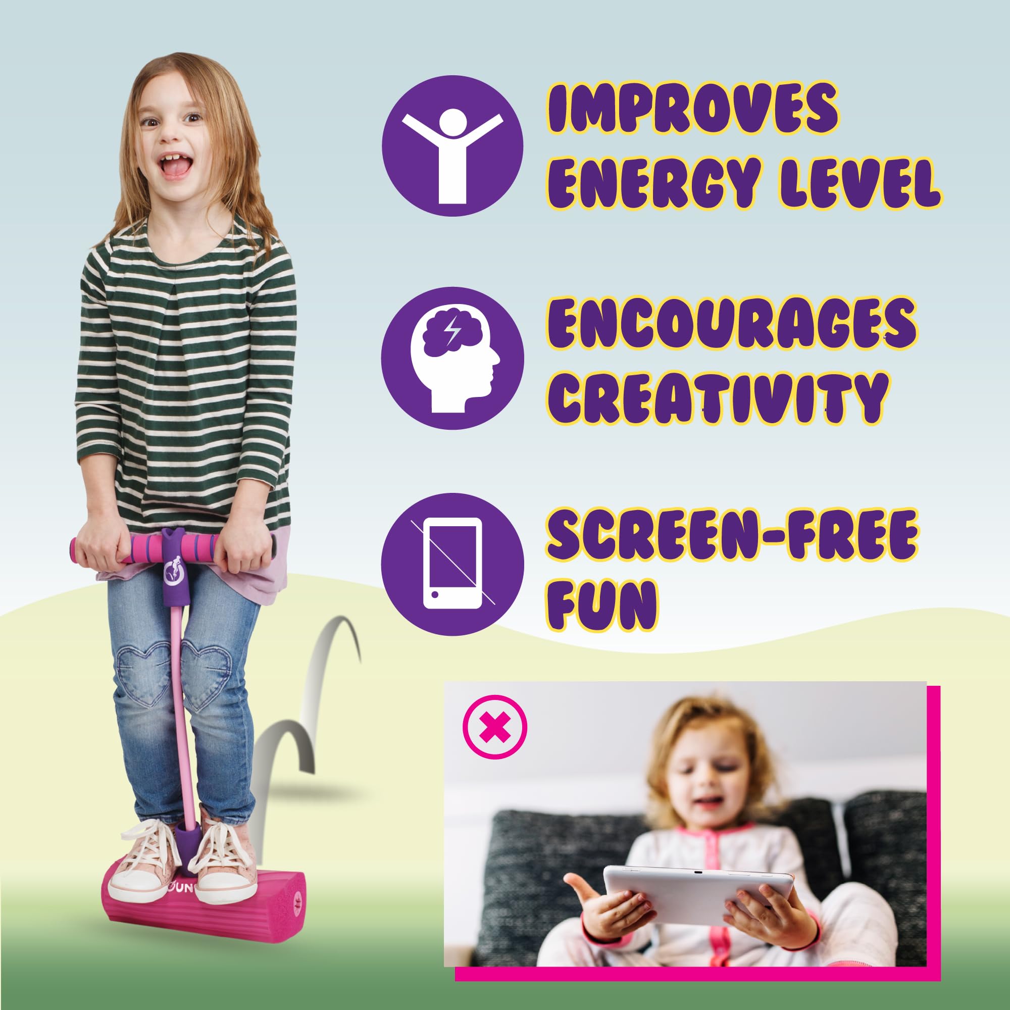 New Bounce Pogo Stick foam jumper - kids jump indoors and outdoors with safe foam.