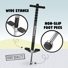 New Bounce pogo stick foam-handles closeup highlights comfortable, cushioned grip during jumps.
