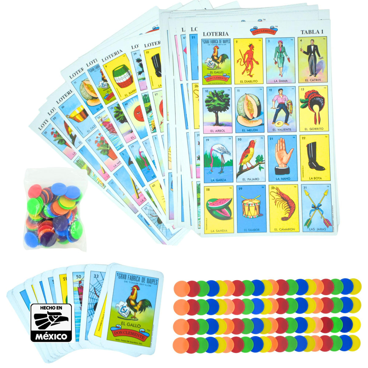 New To Town Lotería card set with vibrant, colorful cards for lively family play.