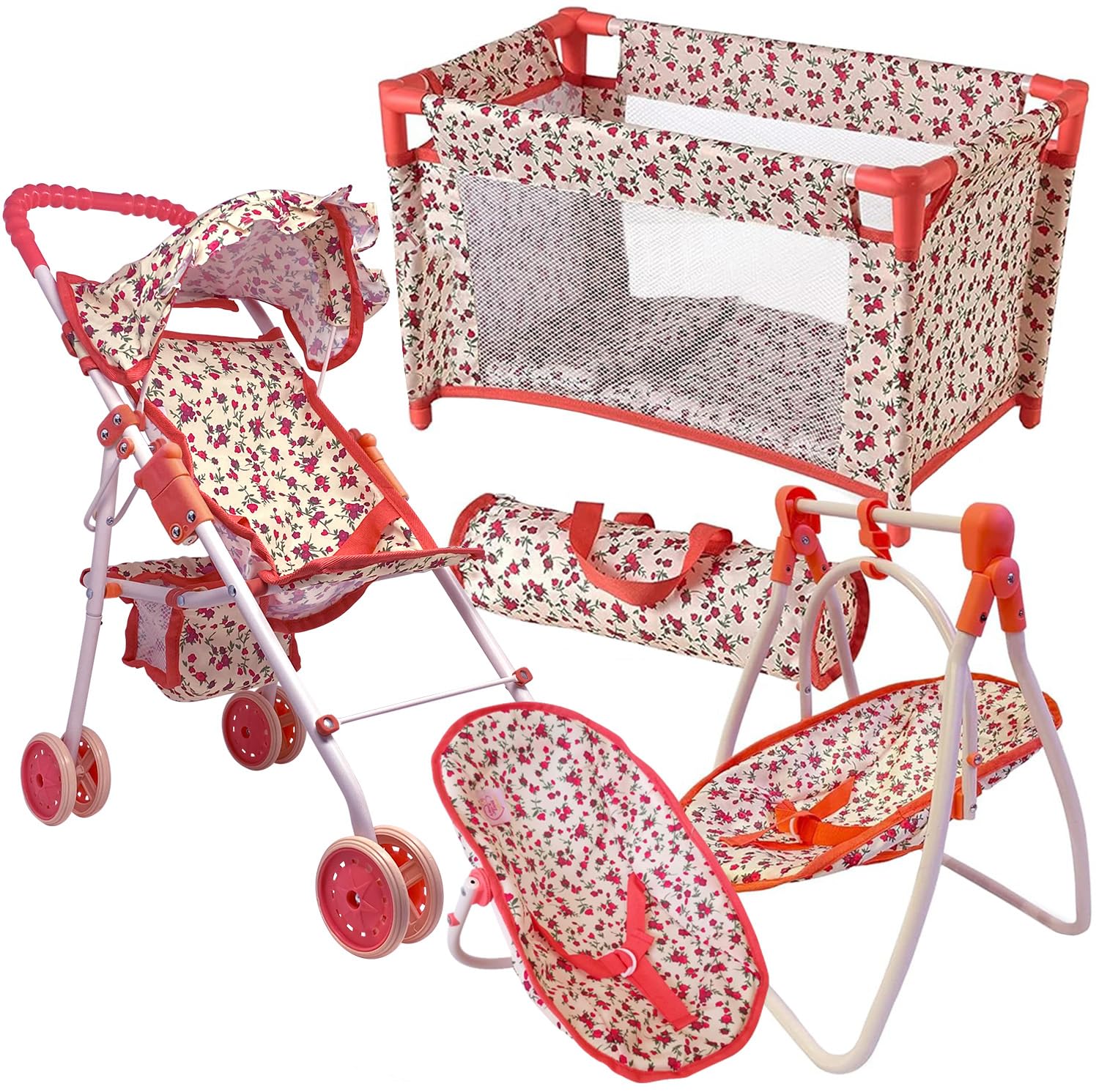 The New York Doll Collection deluxe stroller designed for 18-inch dolls with smooth, push-controlled wheels.