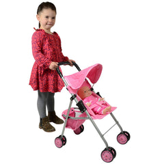 The New York Doll Collection Doll Stroller Basket Bottom stores accessories on adventures.
