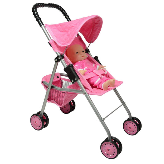 The New York Doll Collection Doll Stroller Seat Belt keeps dolls secure during movement.