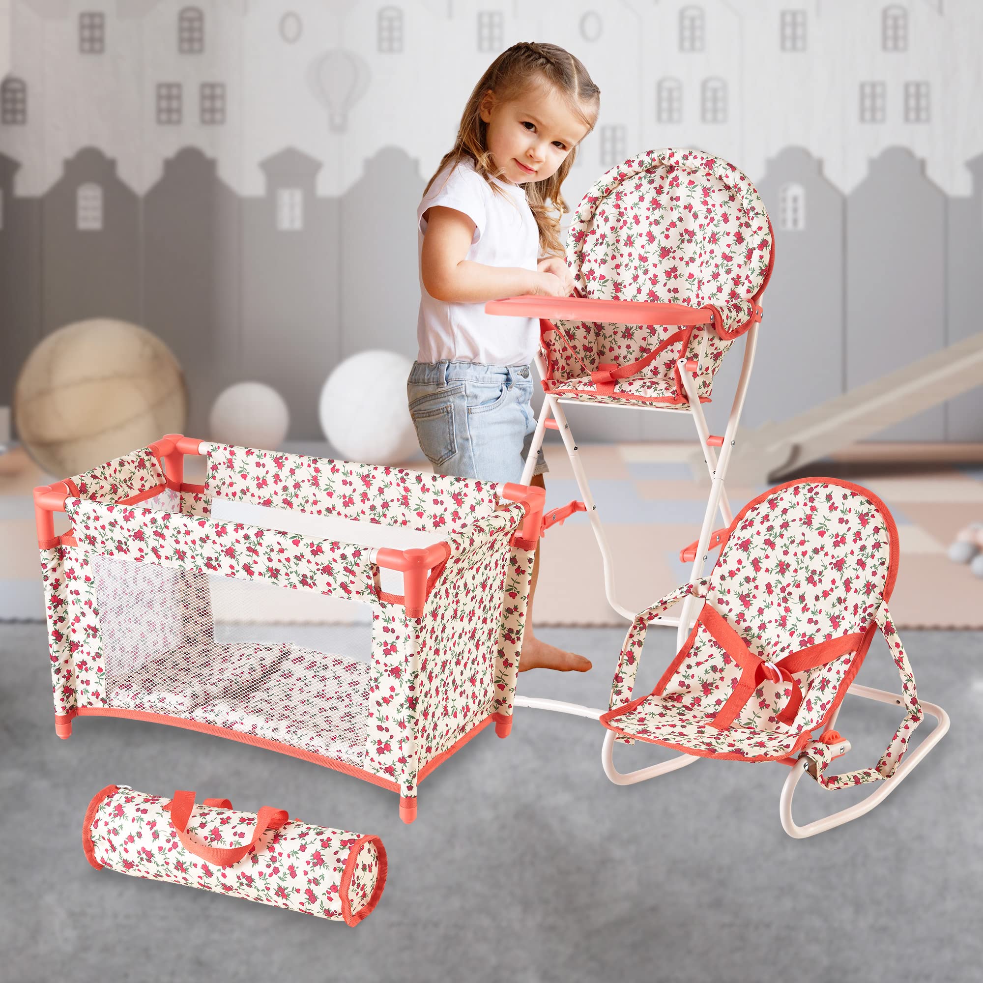 The New York Doll Collection floral 18-inch doll furniture, durable for regular play.