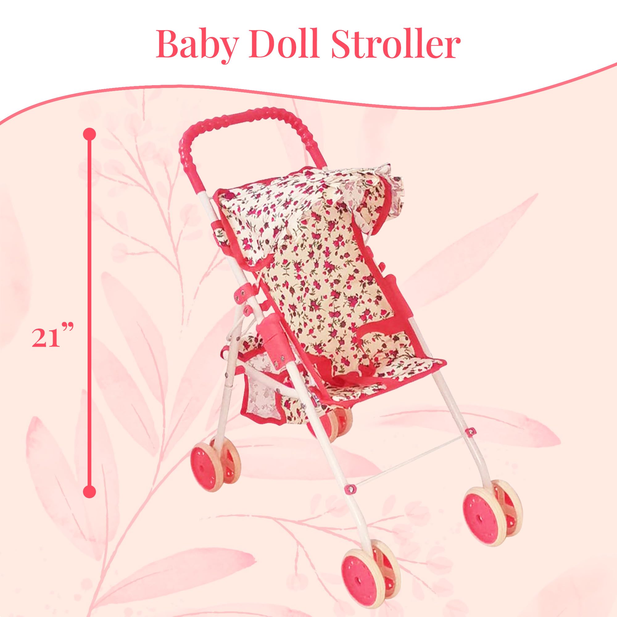 Floral coral print adds bright, playful style to the doll furniture set.