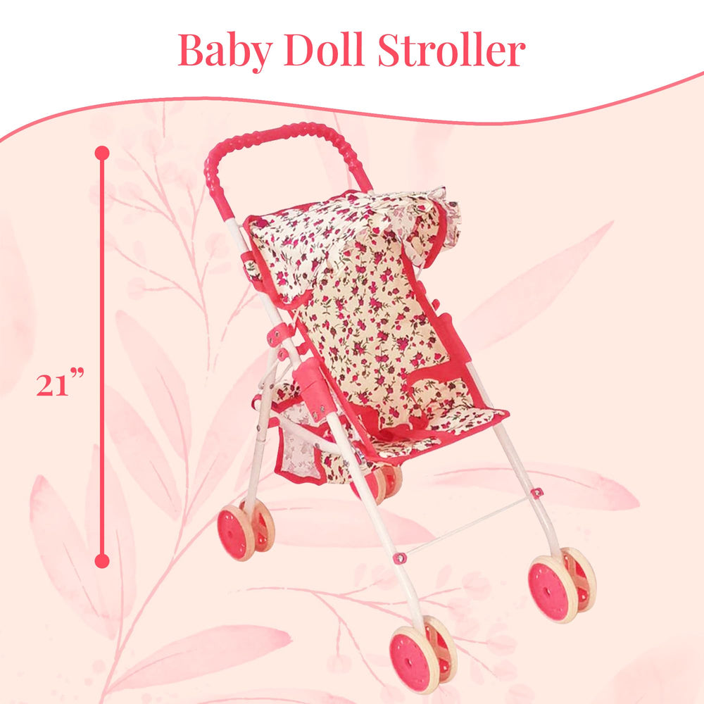 Floral coral print adds bright, playful style to the doll furniture set.