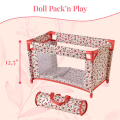 The New York Doll Collection floral doll bed, lightweight and storage-friendly.