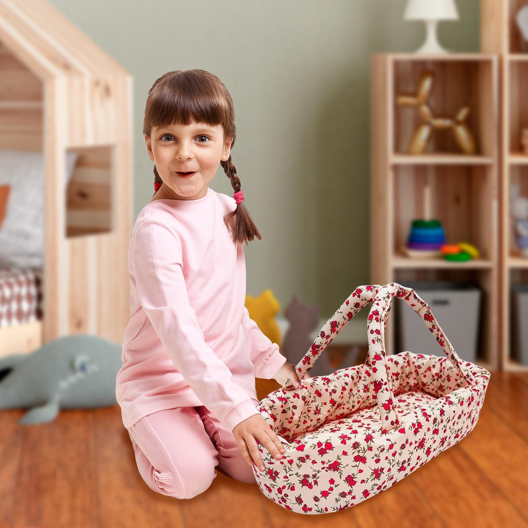 The New York Doll Collection floral doll stroller anti-slip handle for secure grip.