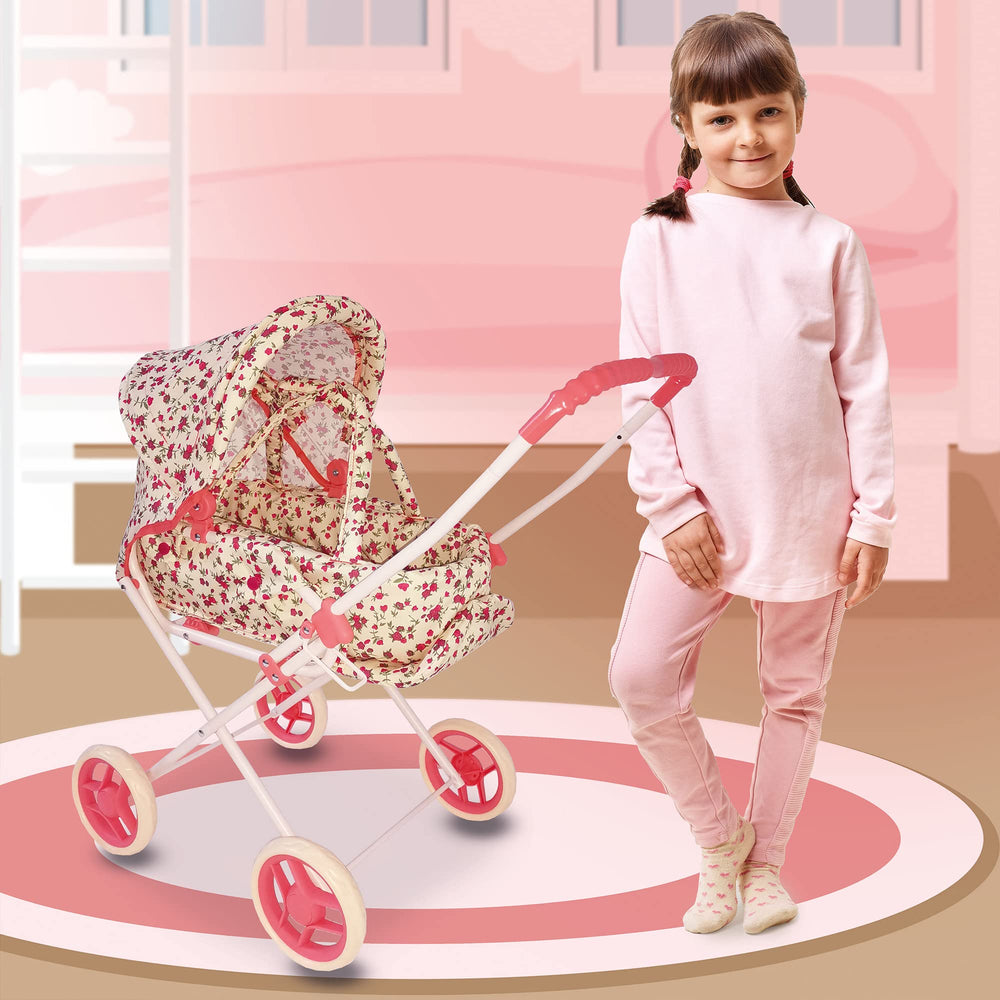 The New York Doll Collection floral doll stroller wipe-clean fabric for easy care.