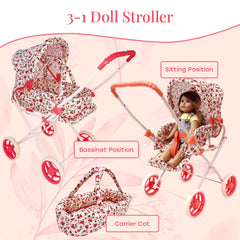 The New York Doll Collection floral doll stroller open bassinet showcases roomy cradle.