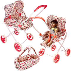The New York Doll Collection floral doll stroller side view for imaginative play.