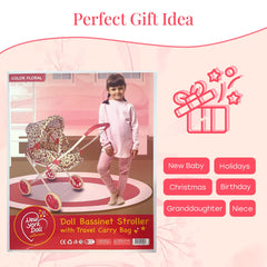 The New York Doll Collection floral doll stroller steel frame for lasting strength.