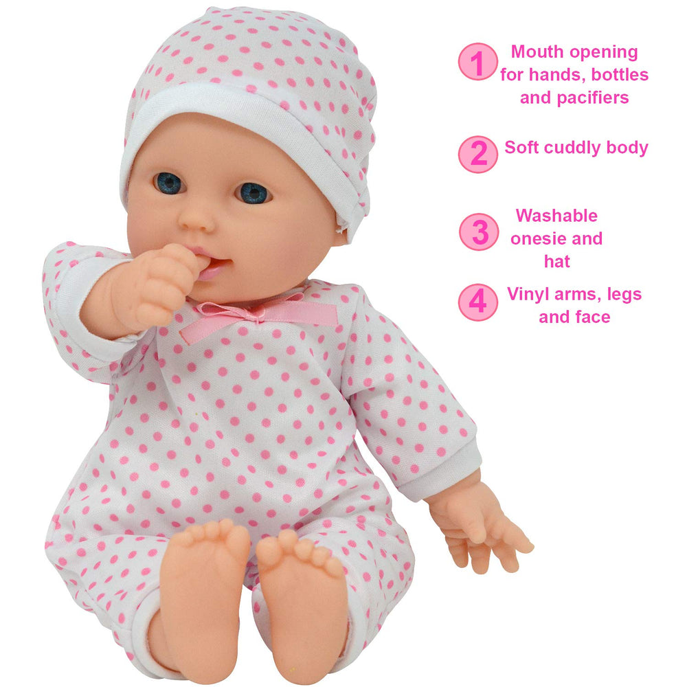 The New York Doll Collection matching hat completes a cute baby look.