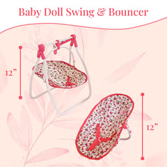 Includes stroller, crib, and swing for complete pretend play on the go.