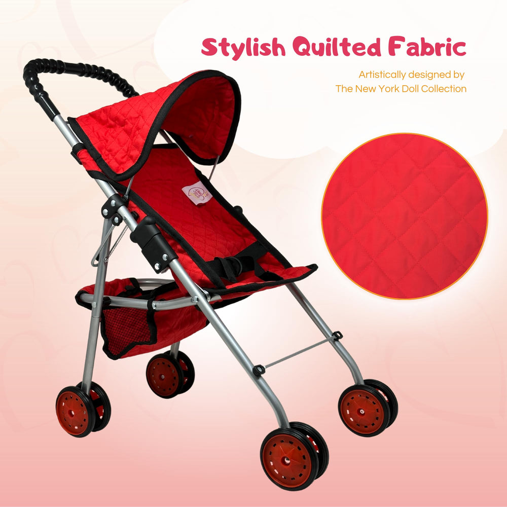 The New York Doll Collection umbrella-style doll stroller provides a realistic pretend play design.