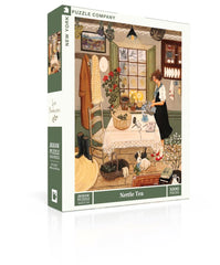 New York Puzzle Company Loré Pemberton Nettle Tea puzzle artwork, tranquil woodland scene for family nights.