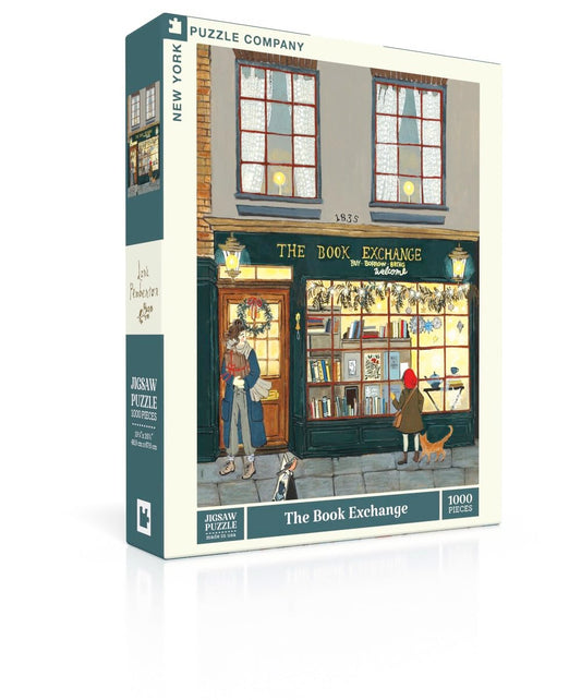 New York Puzzle Company Lore Pemberton Book Exchange 1000-piece puzzle showcases tranquil forest scene for mindful evenings.