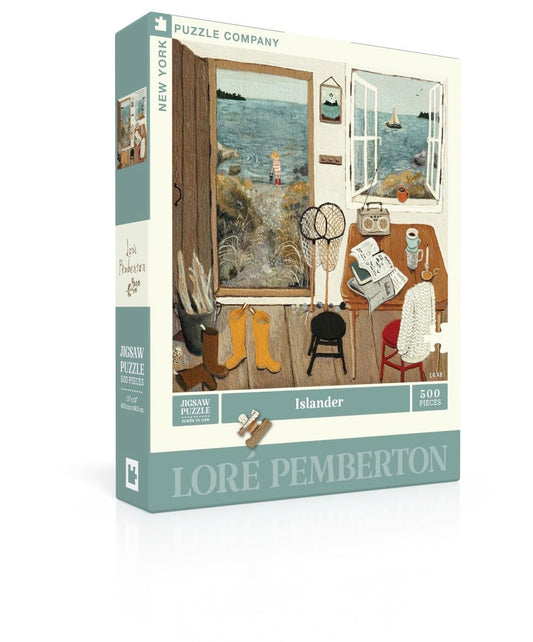 Lore Pemberton Islander cover art by New York Puzzle Company showcasing serene woodland scenery.