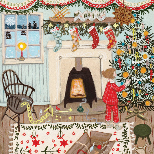 New York Puzzle Company Loré Pemberton Merry and Bright puzzle artwork illustrates tranquil woodland scenes.