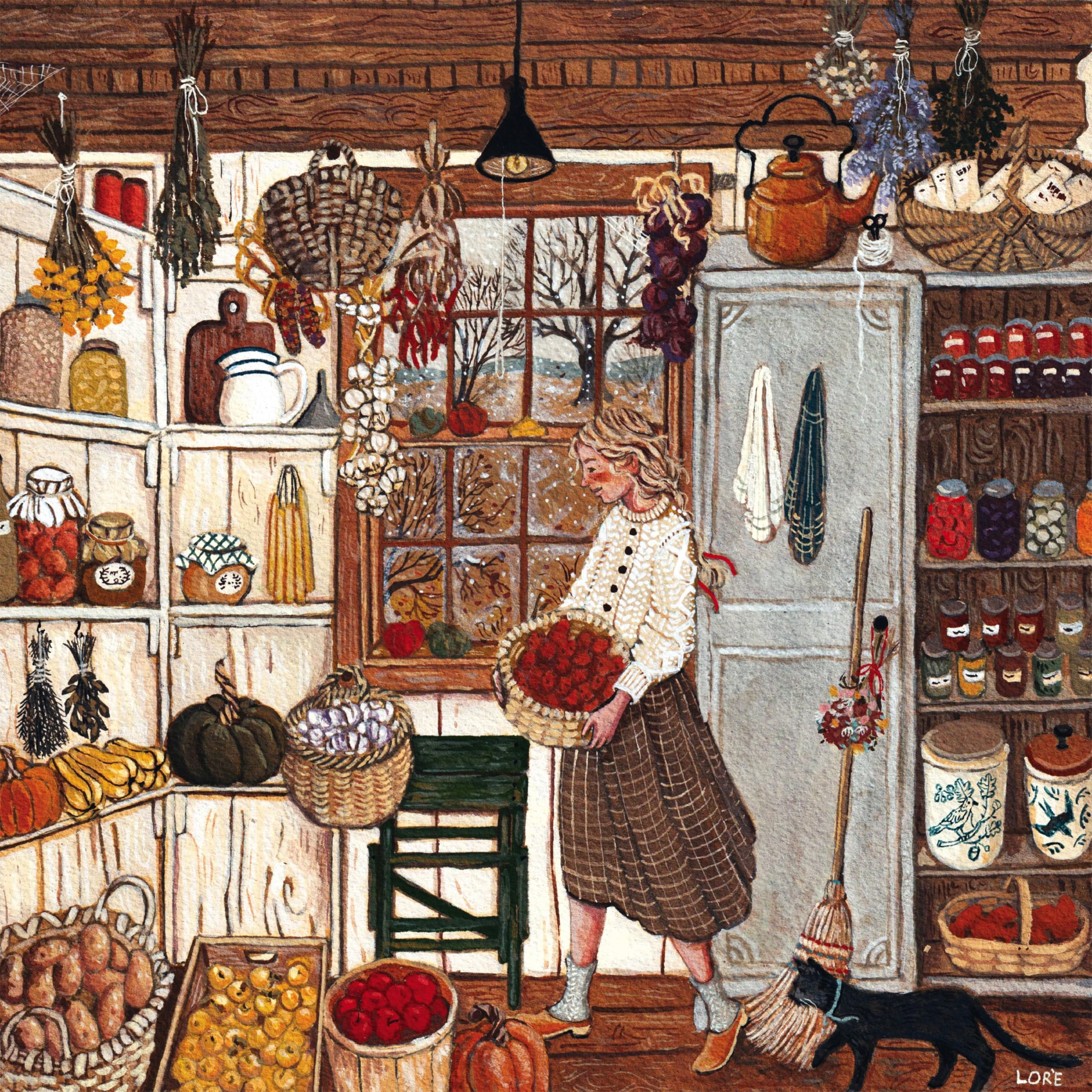 Close-up of Loré Pemberton Winter Stores puzzle pieces showing random die cuts.