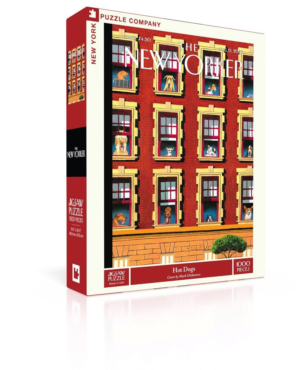 New York Puzzle Company New Yorker Hot Dogs cover illustration for engaging family puzzle nights.