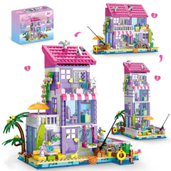 NewABWN 3-in-1 pink girls beach house with LED light for cozy storytelling.