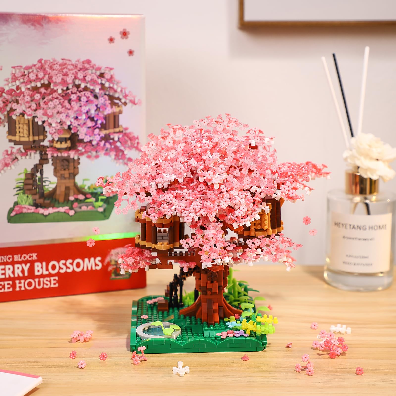 NEWABWN Cherry Blossom Bonsai Tree House compact display area fits desks and shelves