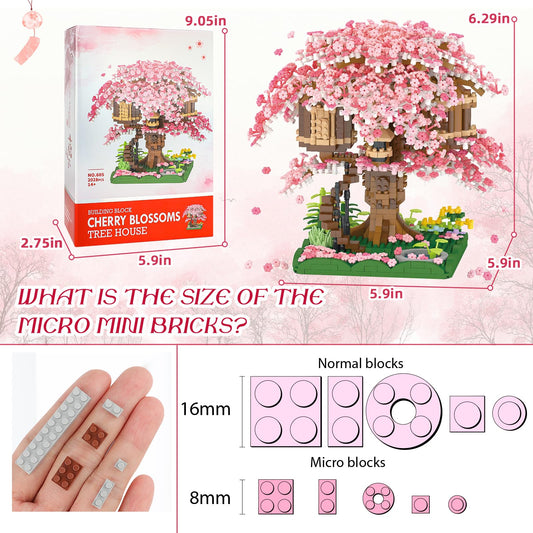 NEWABWN Cherry Blossom Bonsai Tree House stairs view emphasizes ascent to a scenic high platform