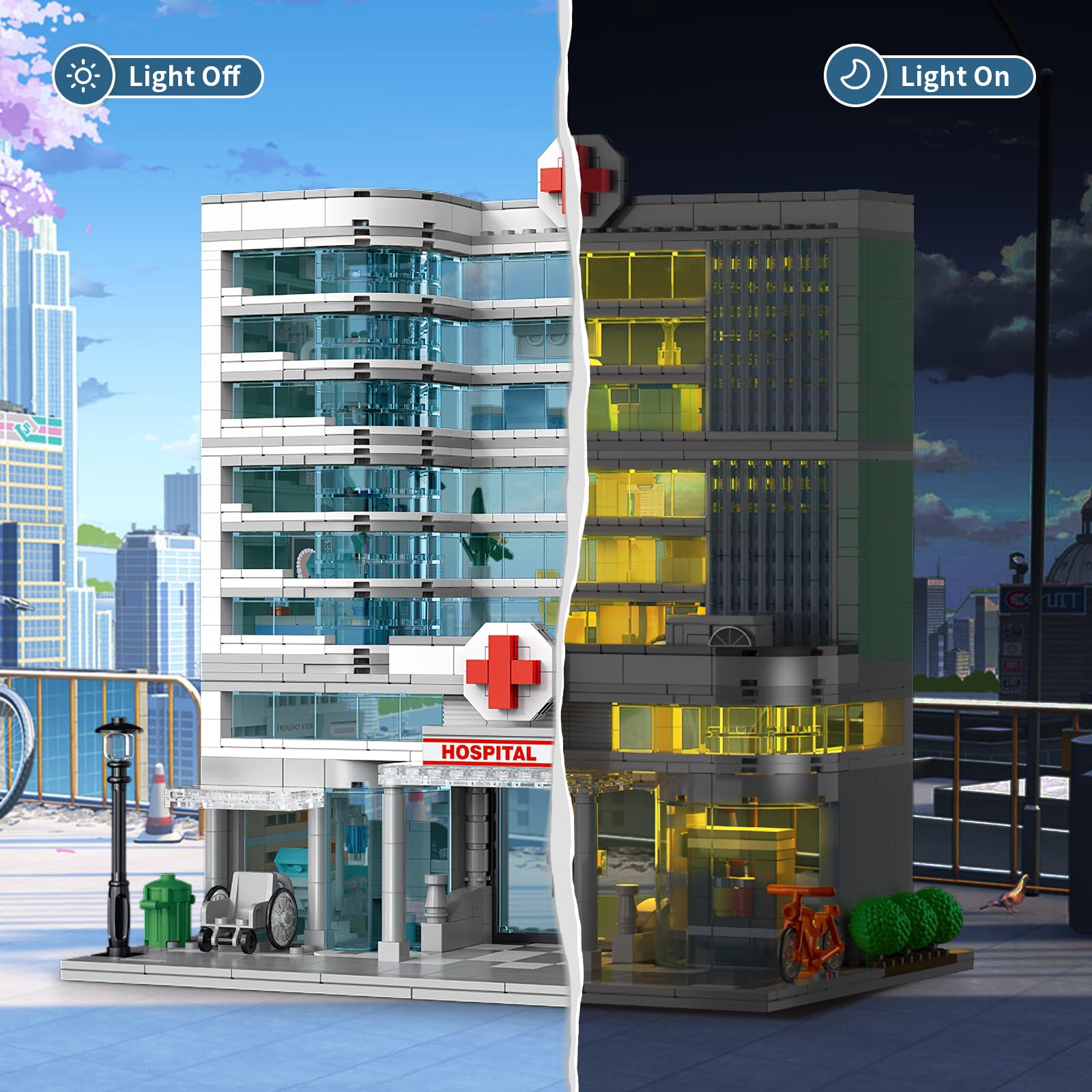 NEWABWN City Hospital toy includes wheelchair and stretcher for realistic scenes.