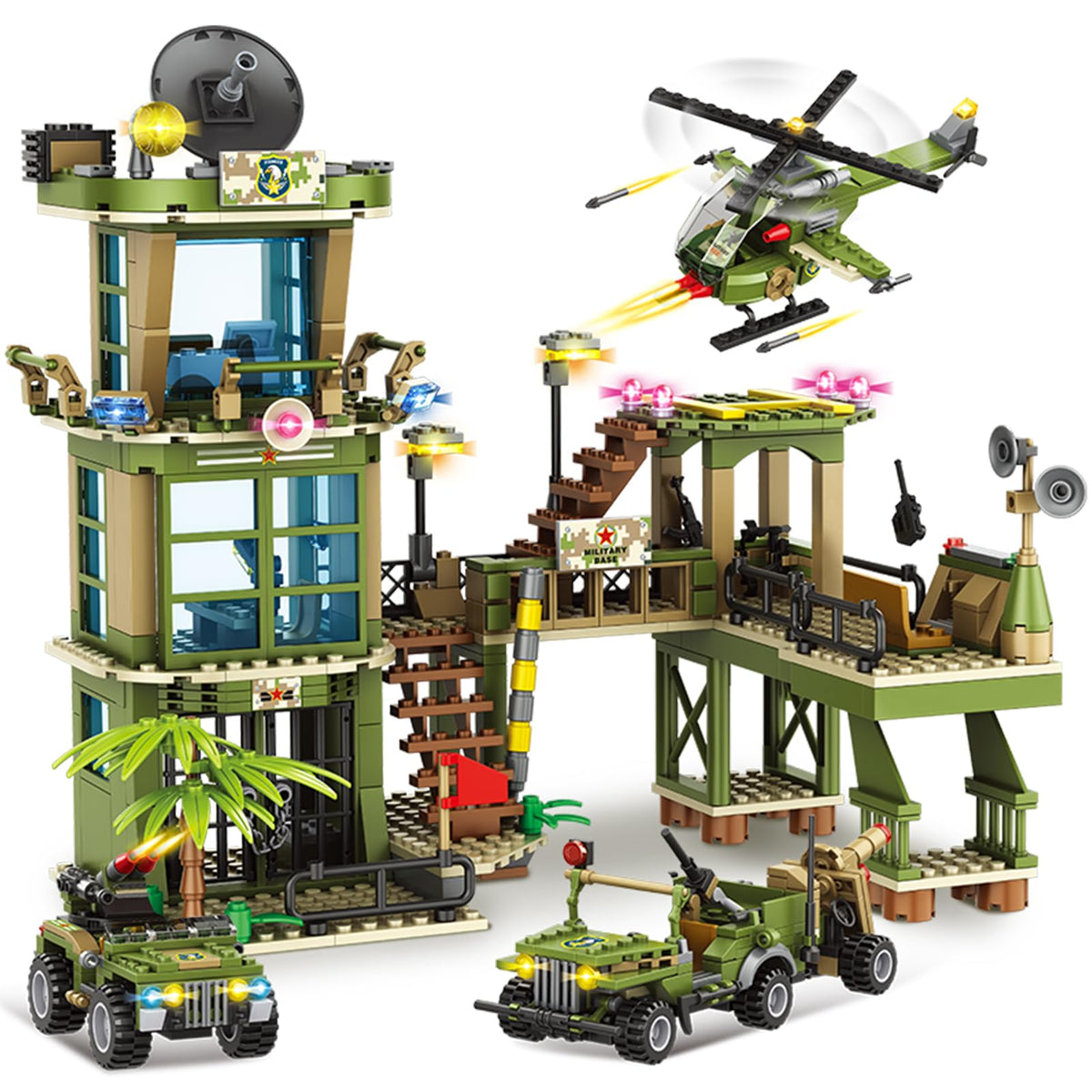 NEWABWN City War base playset with helicopter for immersive army roleplay.