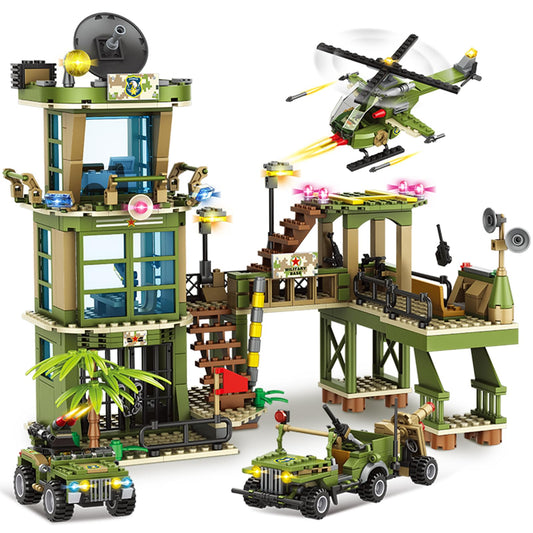 NEWABWN City War base playset with helicopter for immersive army roleplay.