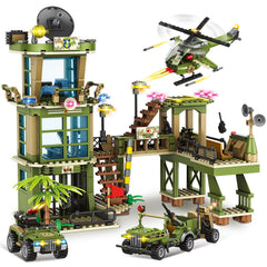 NEWABWN City War base playset with helicopter for immersive army roleplay.