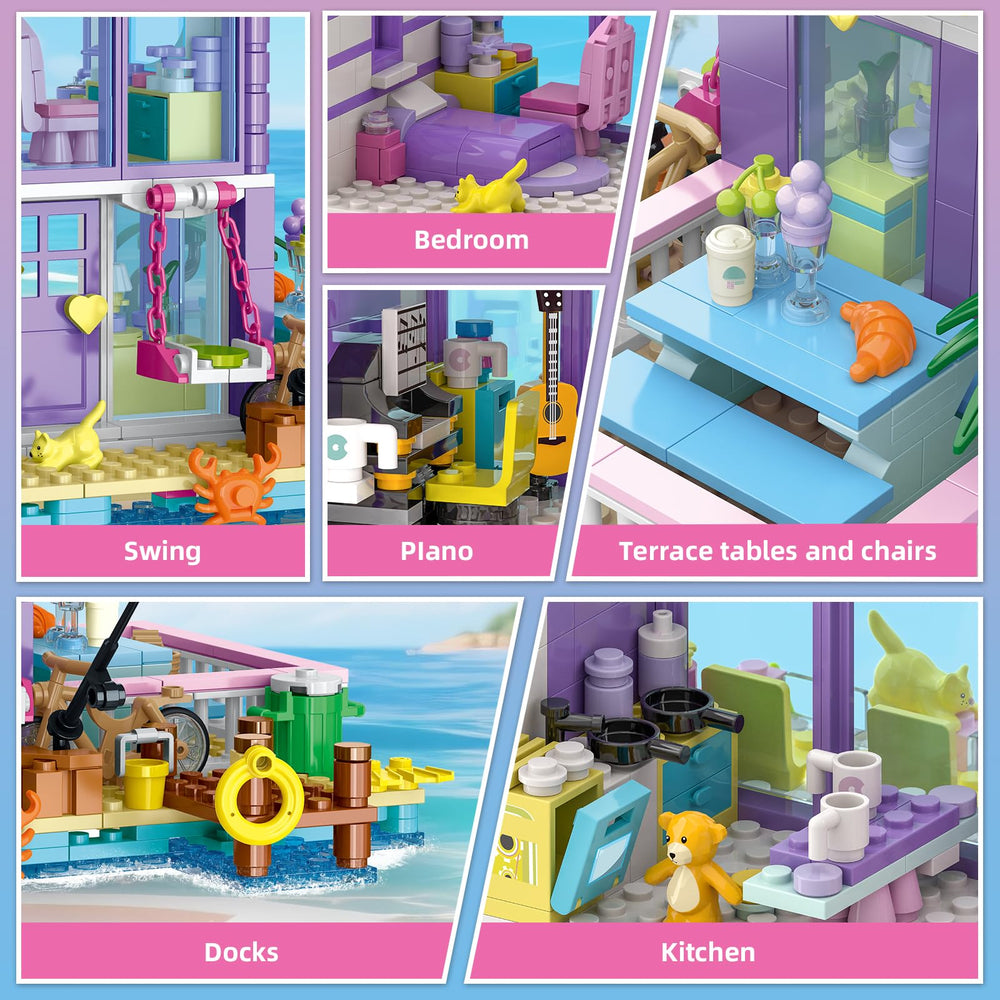 NewABWN pink beach house kitchen and bedroom scenes spark creative play.