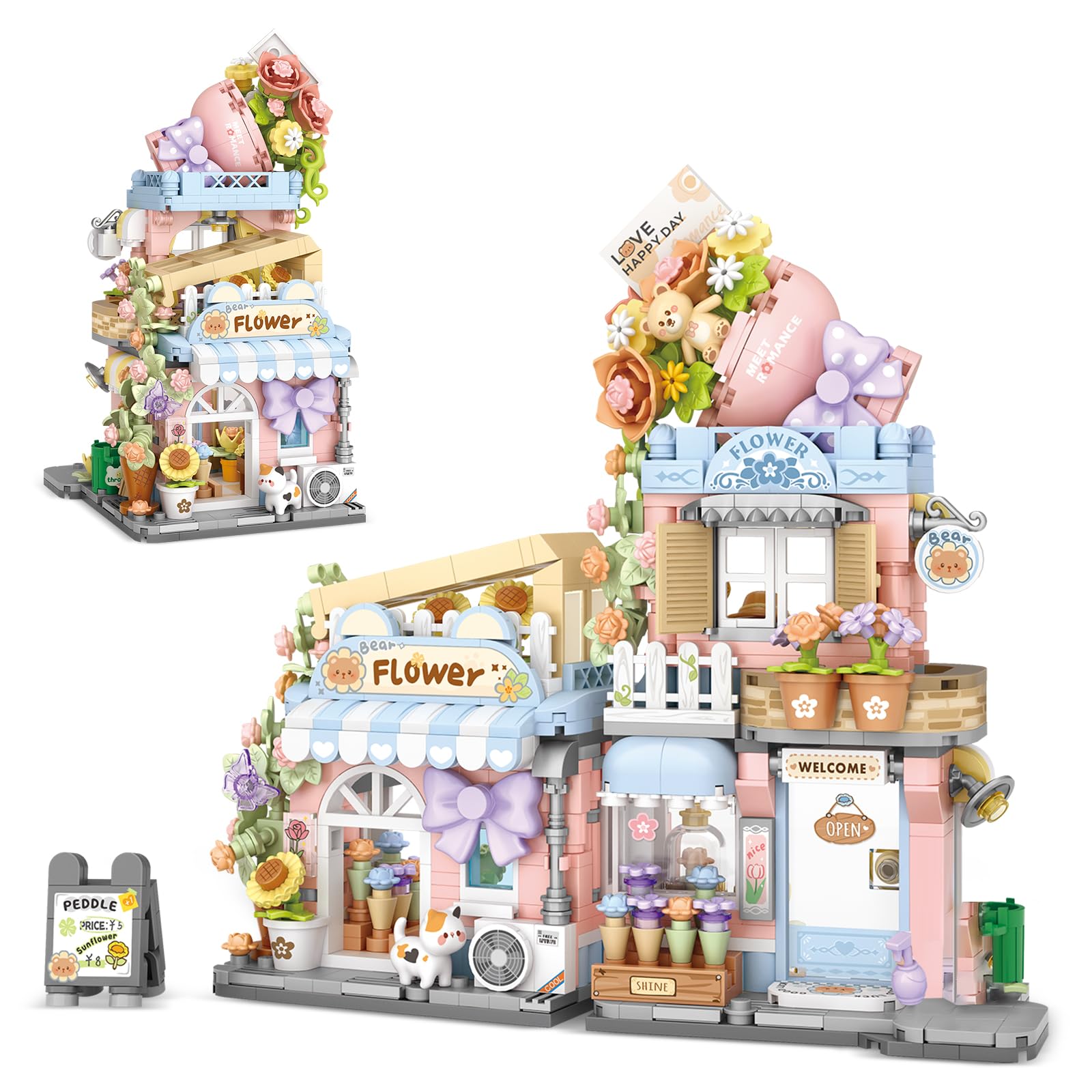 NEWABWN Street View Flower House blocks for desk display and imaginative play.