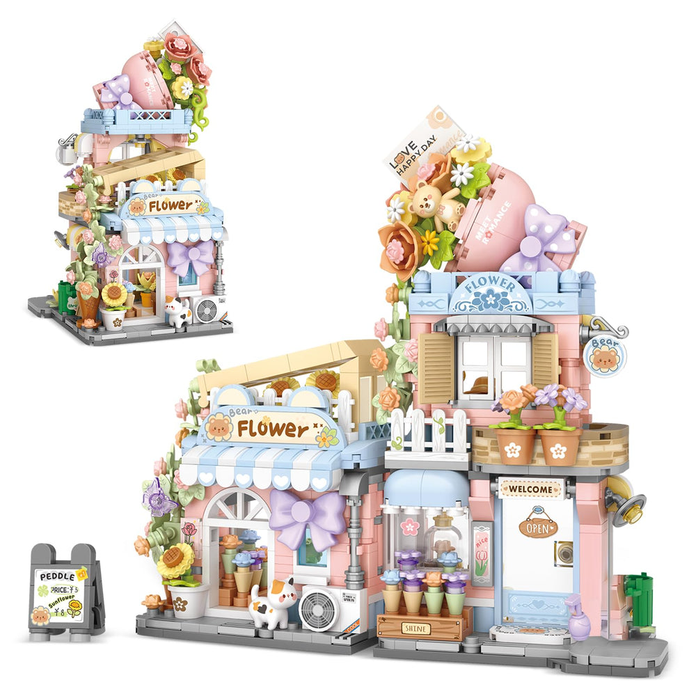 NEWABWN Street View Flower House blocks for desk display and imaginative play.