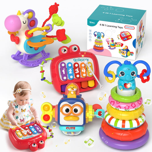 Newcrave 4-in-1 busy cube image emphasizing tactile play and visual cues for development