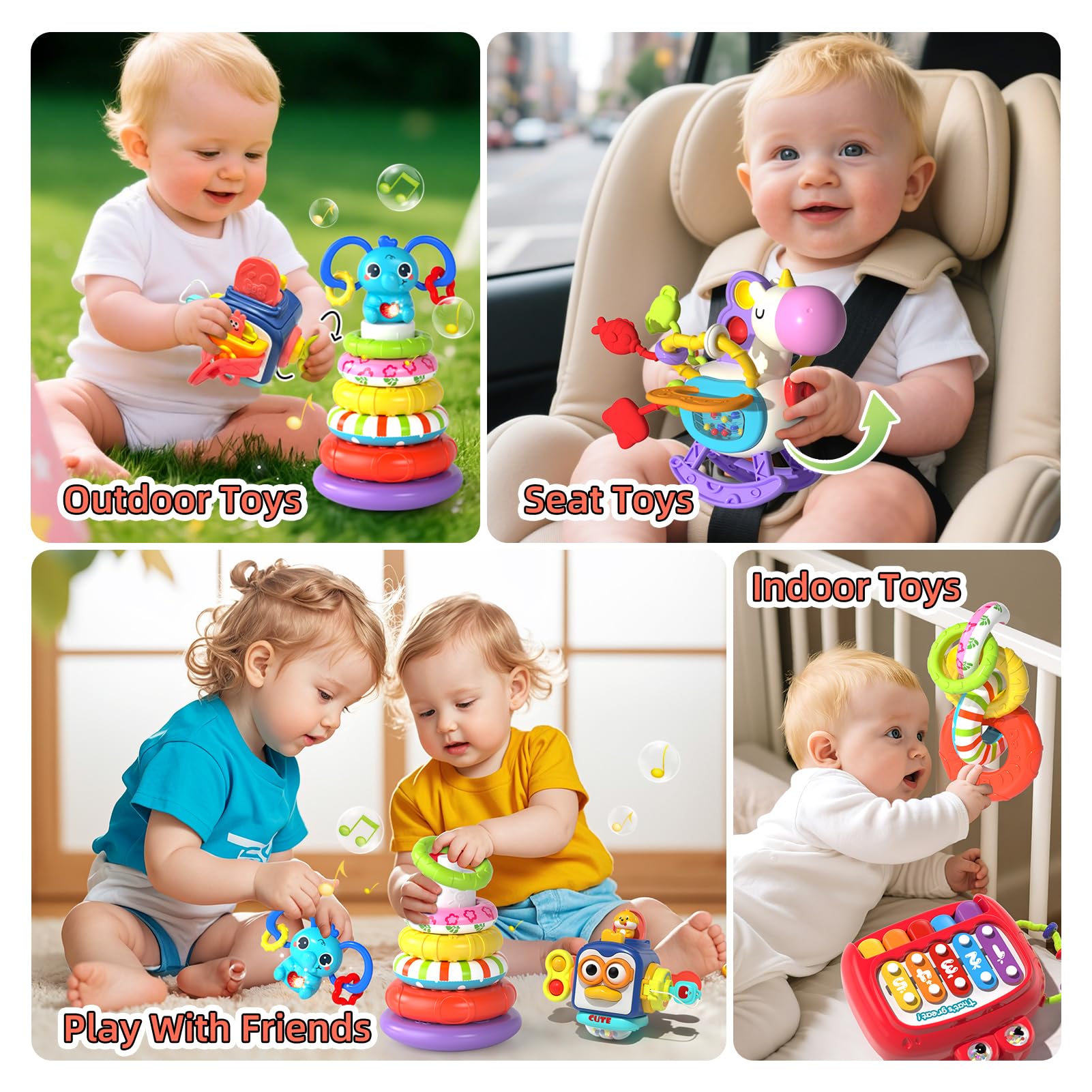 Newcrave baby piano toy illustrating color-coded keys and musical play