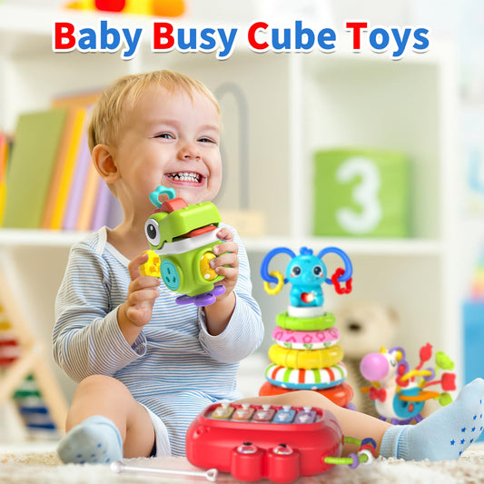Newcrave busy cube dinosaur design enhances concentration and fine motor skills.